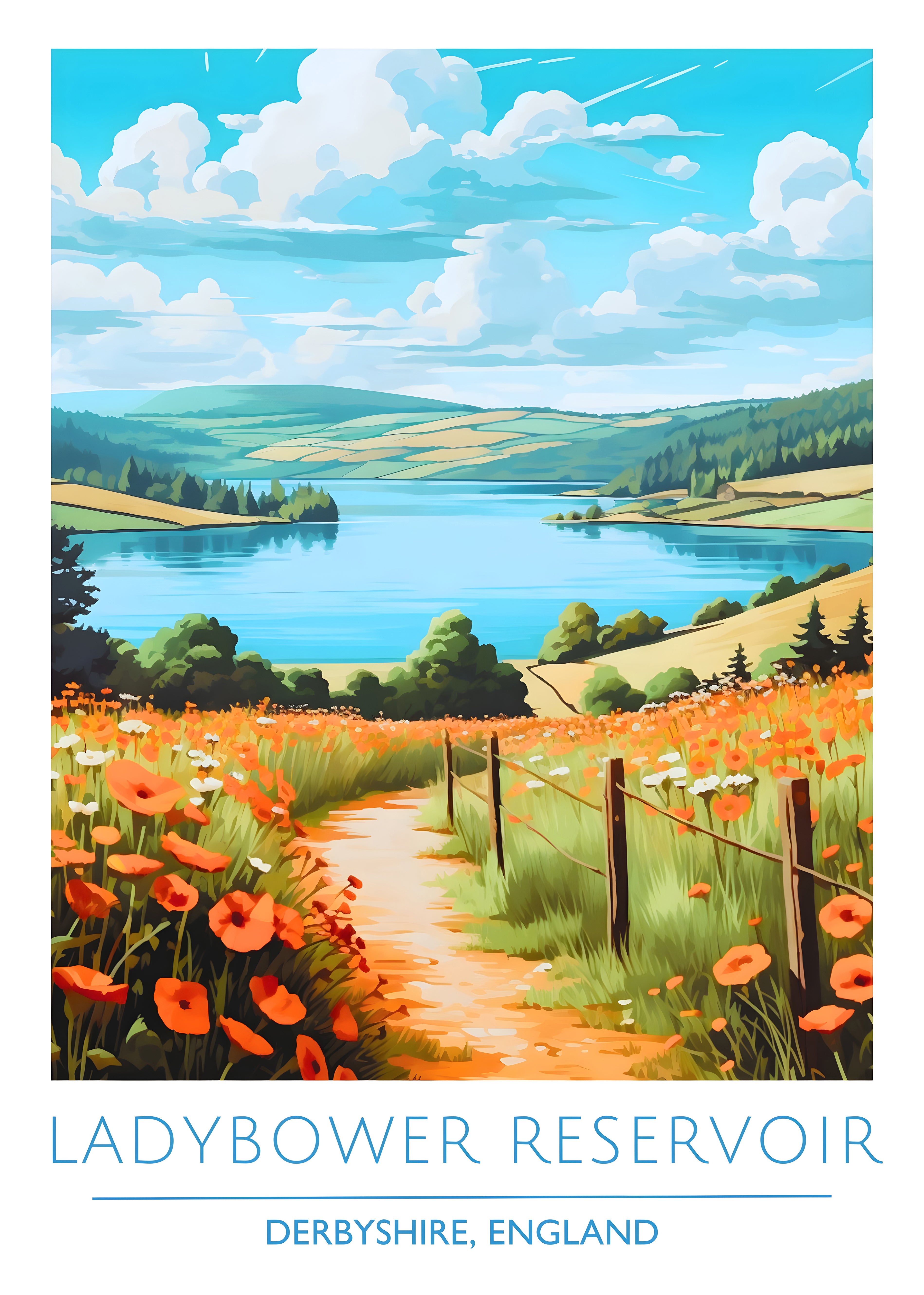 England, Derbyshire, Ladybower Reservoir, Travel Poster