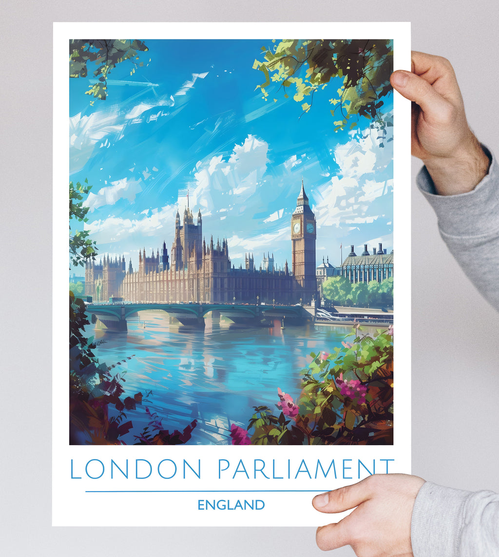England, London Parliament Buildings, Travel Poster