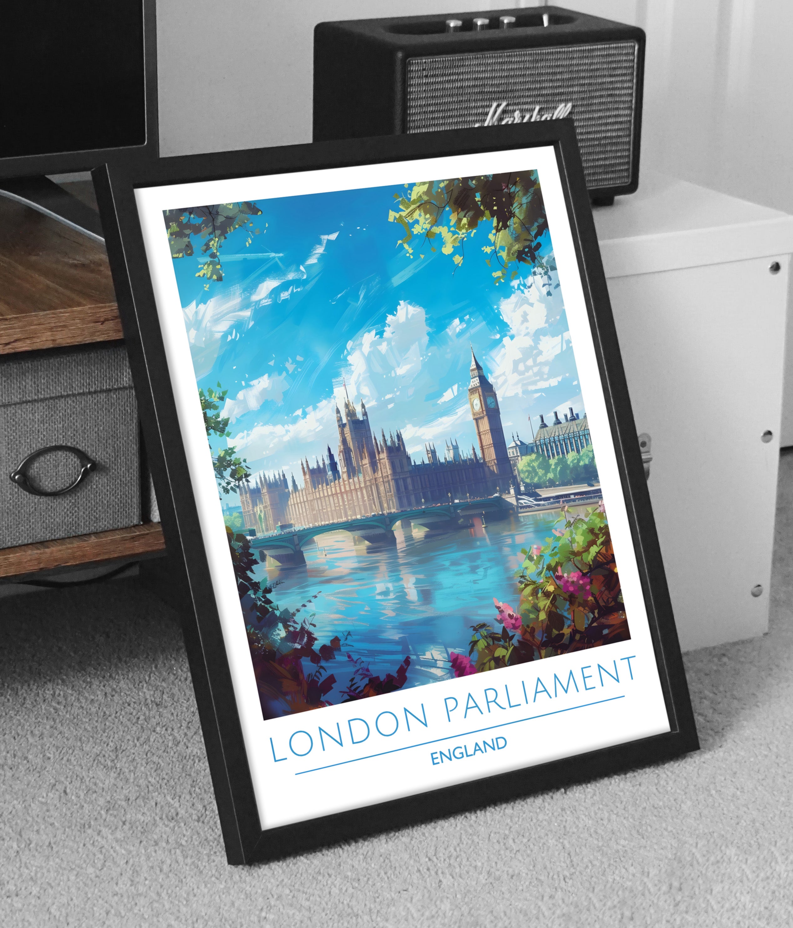 England, London Parliament Buildings, Travel Poster