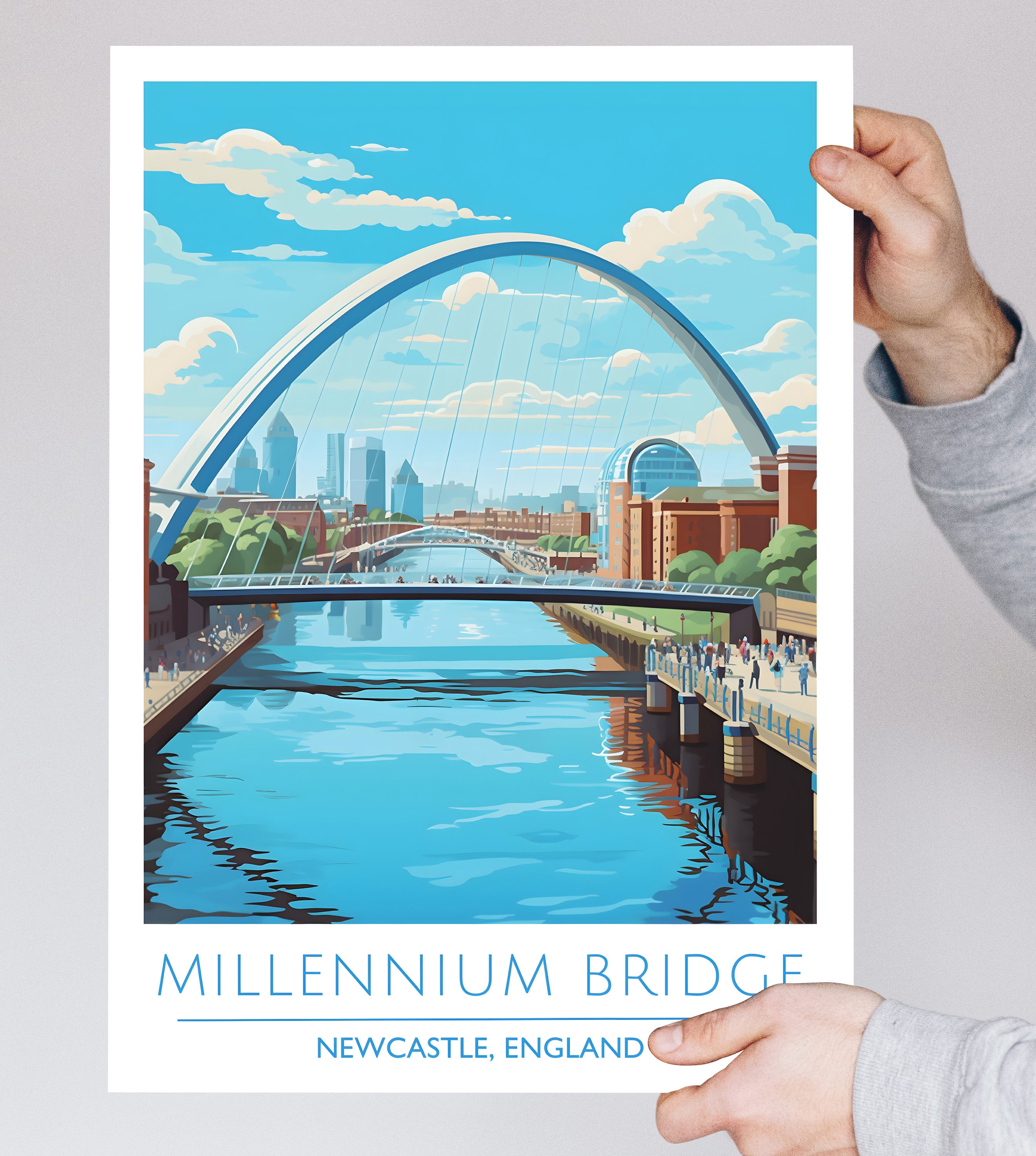 England, Newcastle, Millennium Bridge, Travel Poster