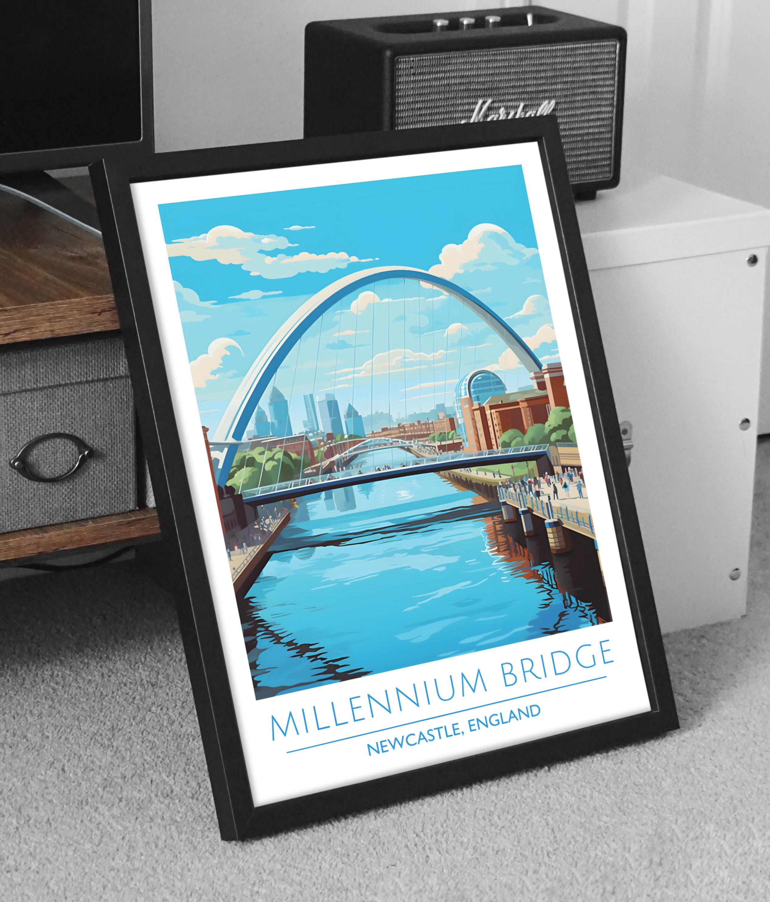 England, Newcastle, Millennium Bridge, Travel Poster