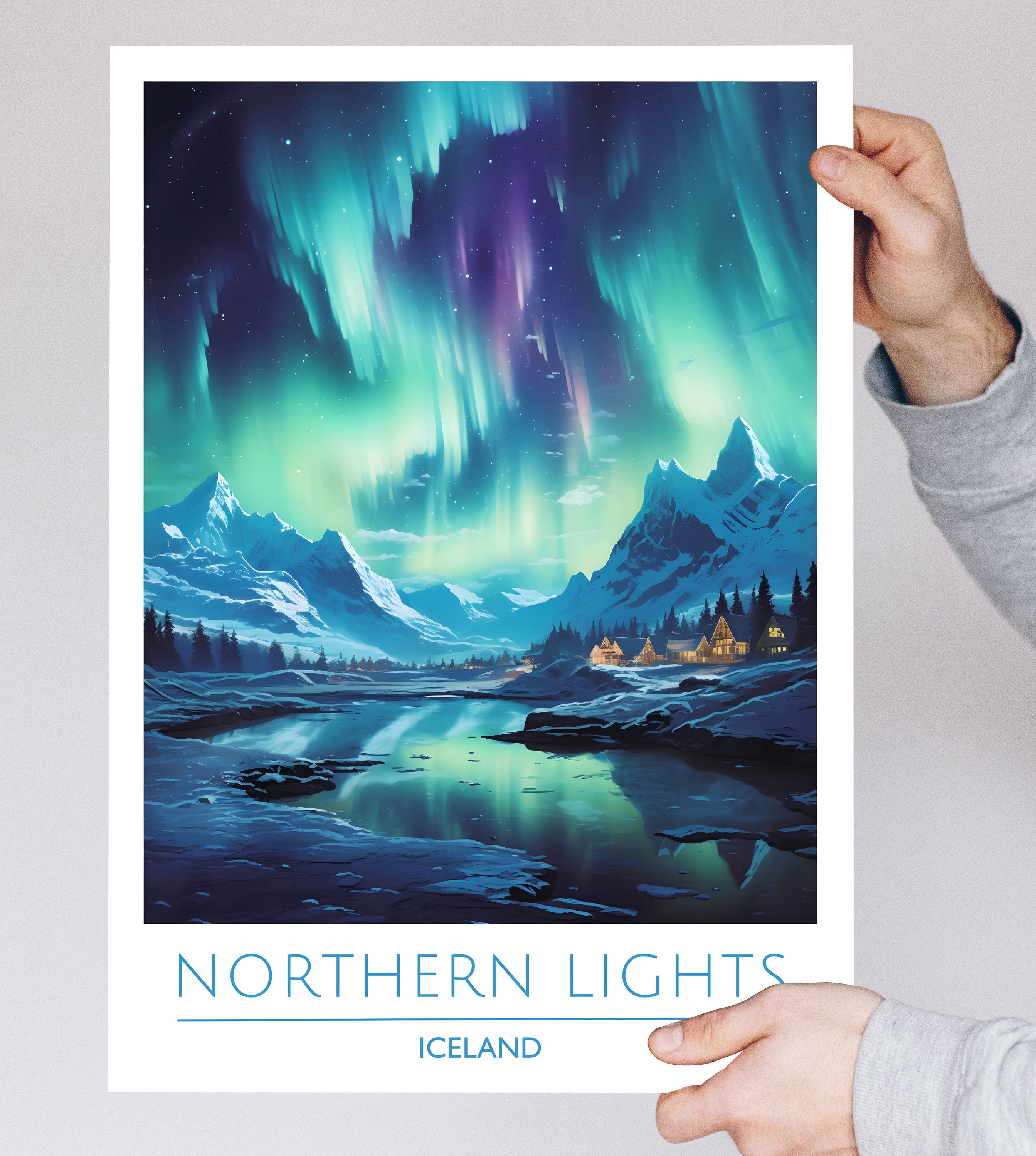 Iceland, Northern Lights, Travel Poster