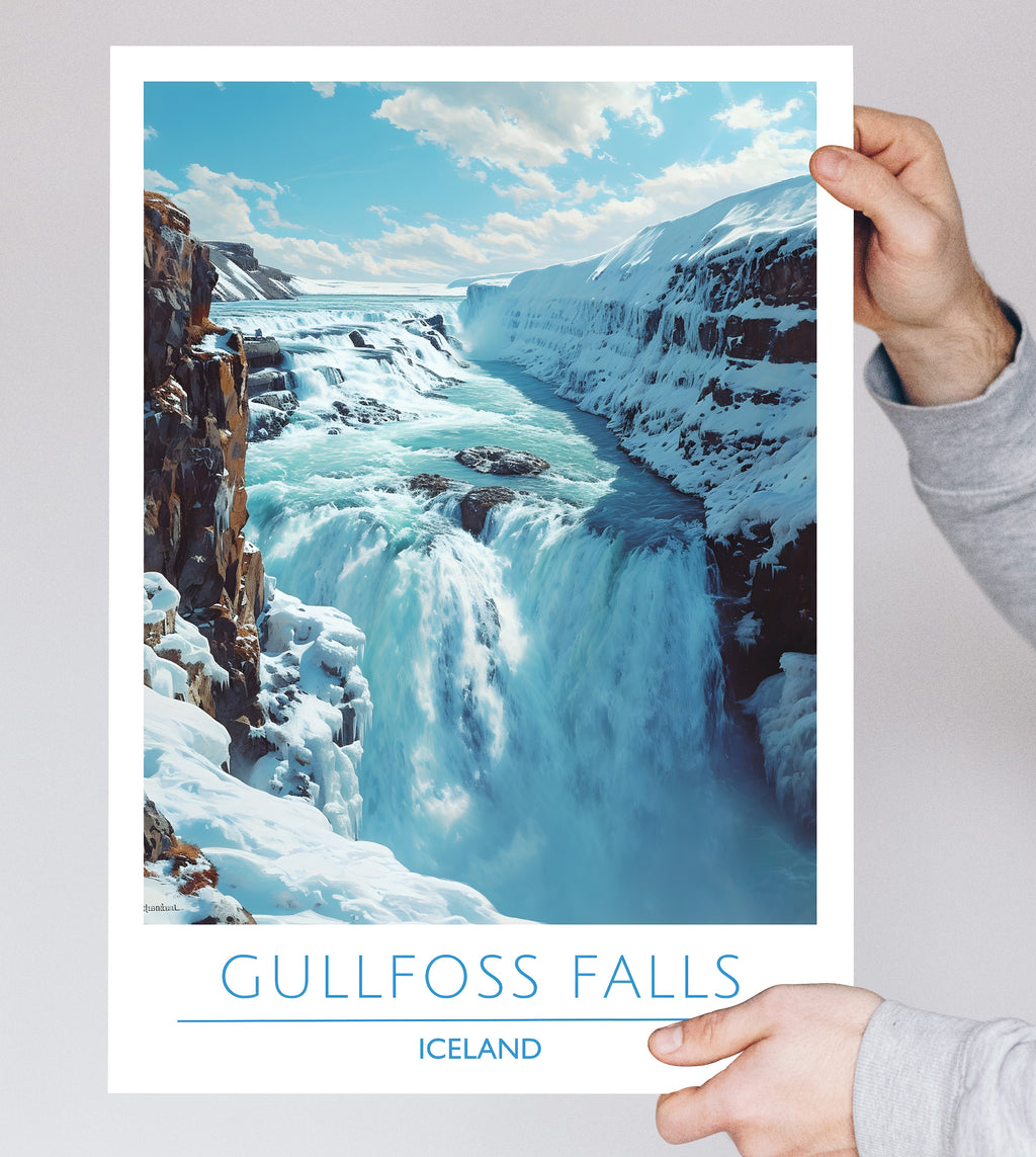 Iceland, Gullfoss falls, Travel Poster