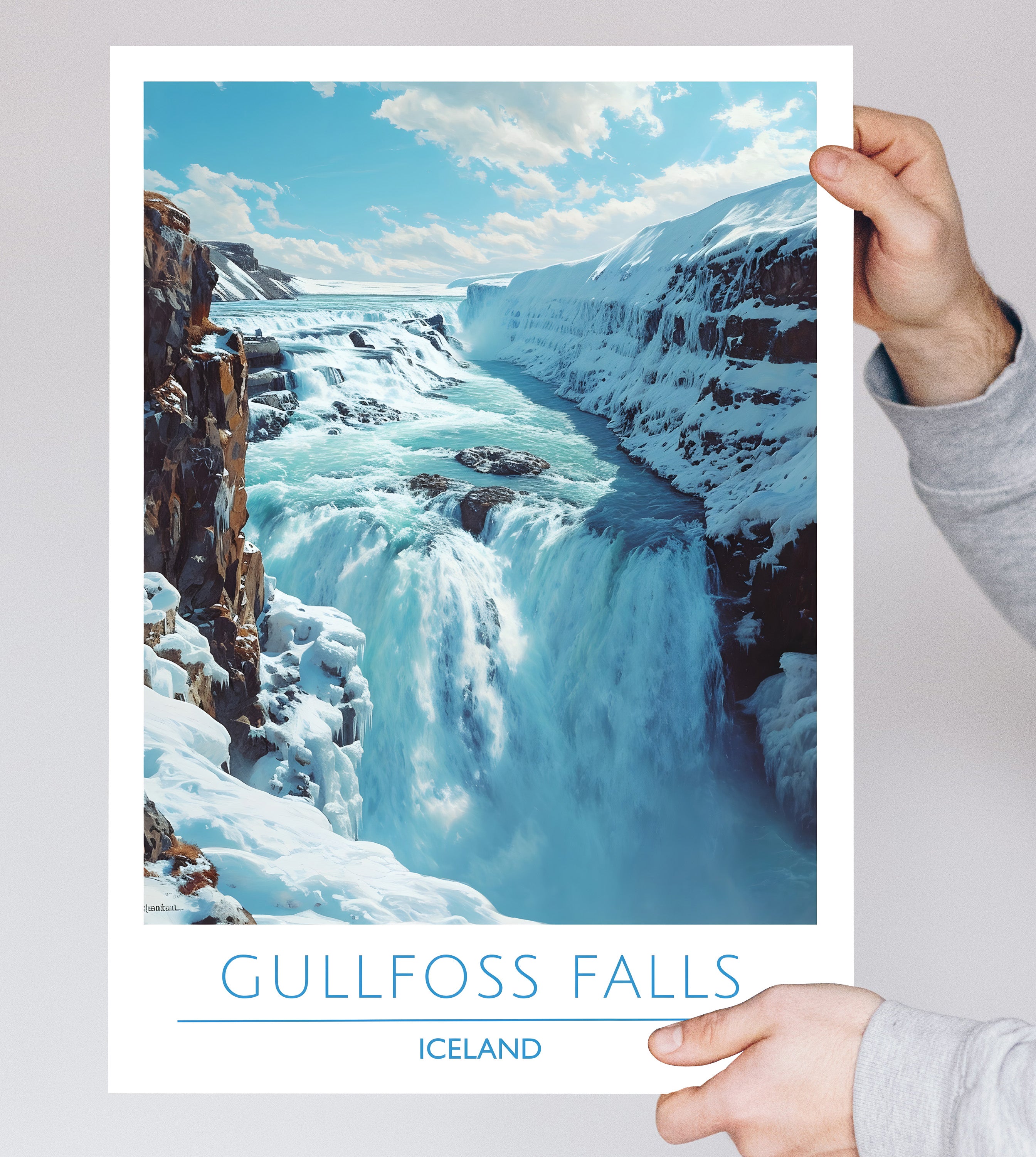 Iceland, Gullfoss falls, Travel Poster