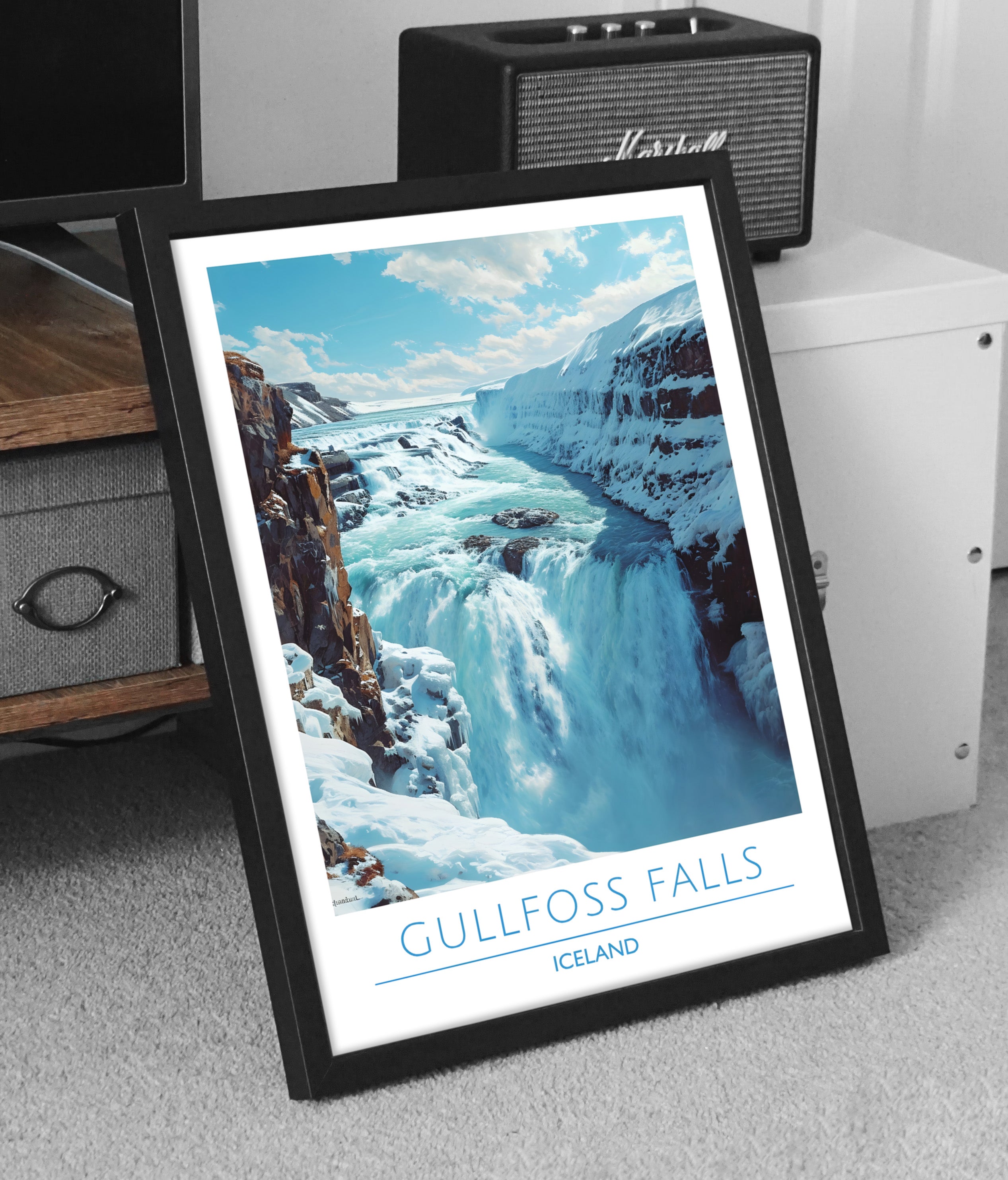 Iceland, Gullfoss falls, Travel Poster