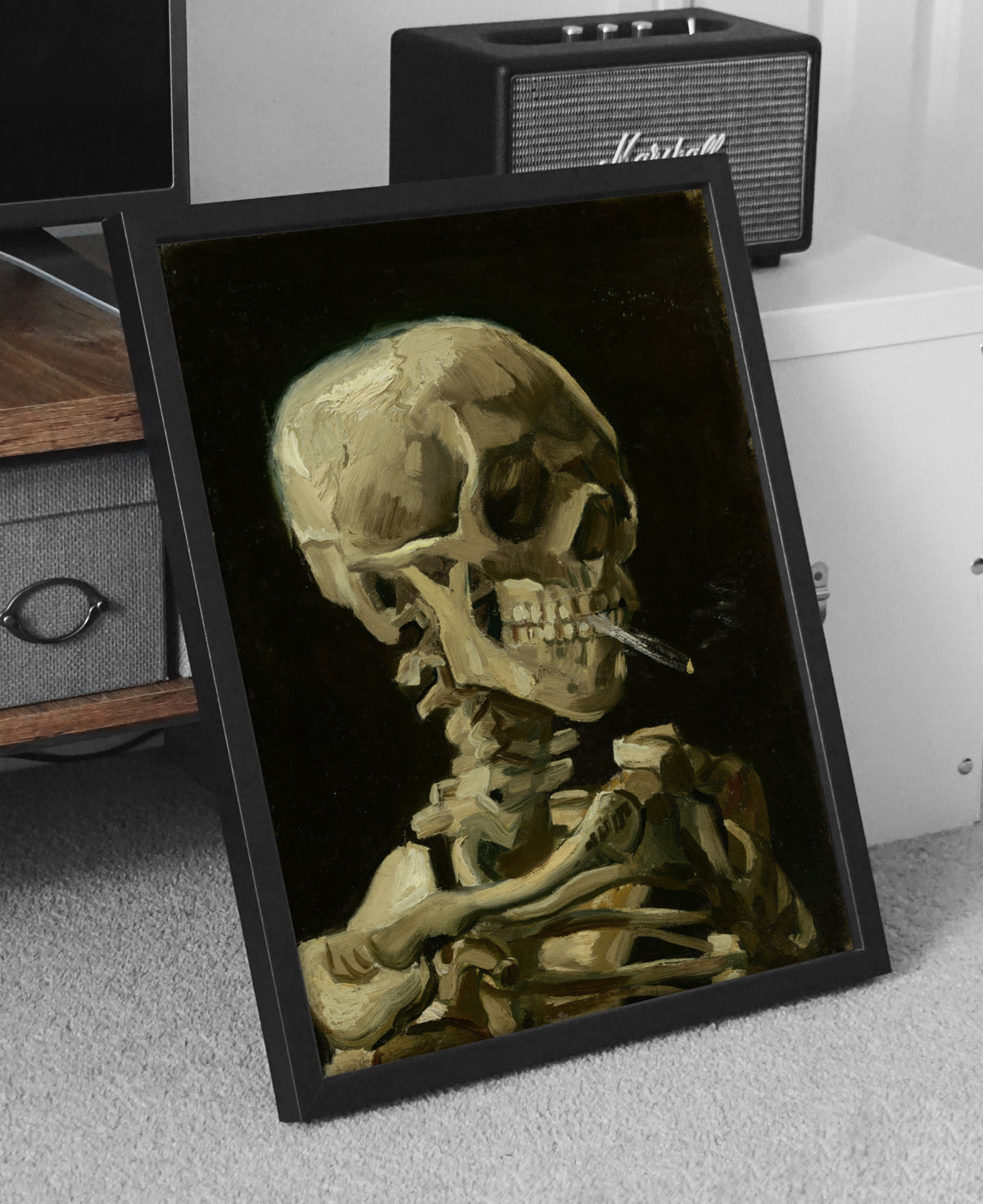 Skull of a Skeleton with Burning Cigarette by Vincent van Gogh – Wall Art Print | Classic Fine Art Poster | A4 & A3 Sizes