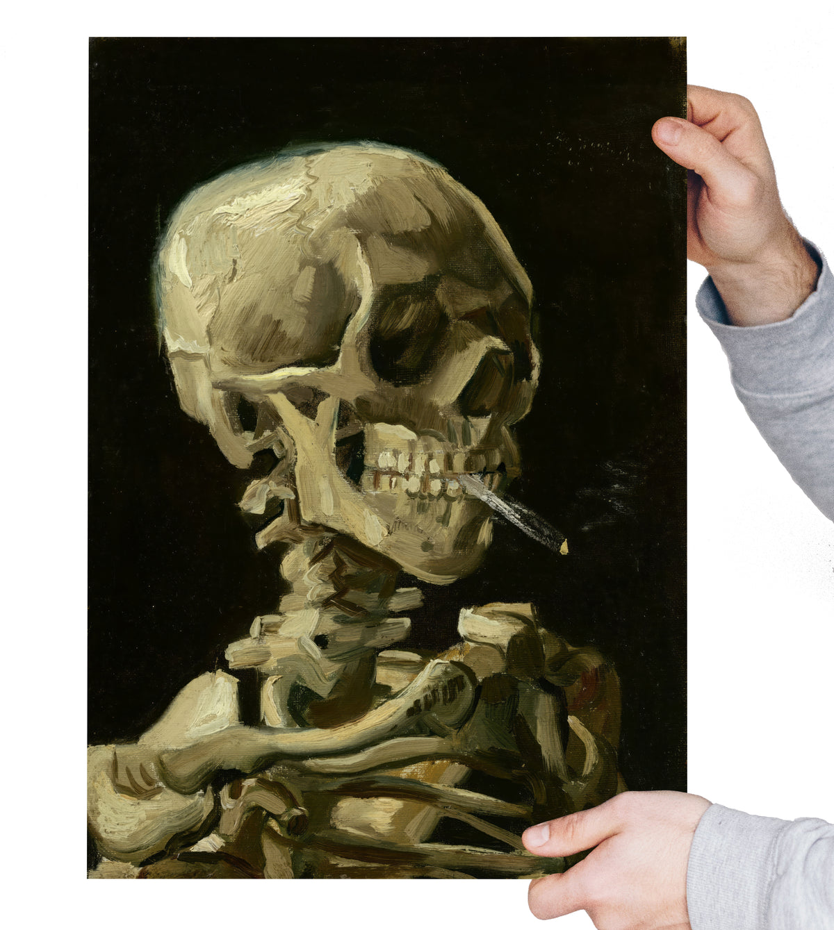 Skull of a Skeleton with Burning Cigarette by Vincent van Gogh – Wall Art Print | Classic Fine Art Poster | A4 & A3 Sizes