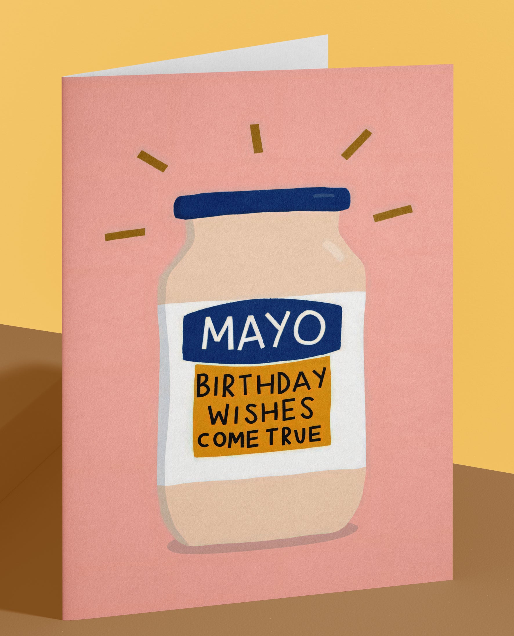 Funny Mayo Birthday Card – “Mayo Birthday Wishes Come True” – Cute Food Pun Greeting Card