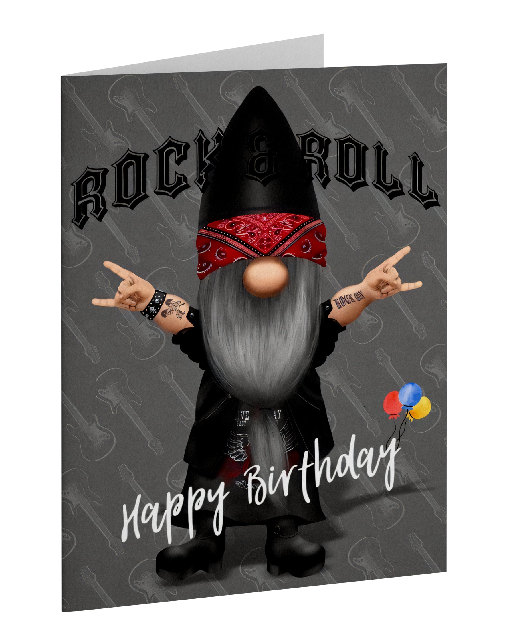 Rock & Roll Gnome Birthday Card A5 – Funny Rocker Gnome Birthday Card with White Envelope